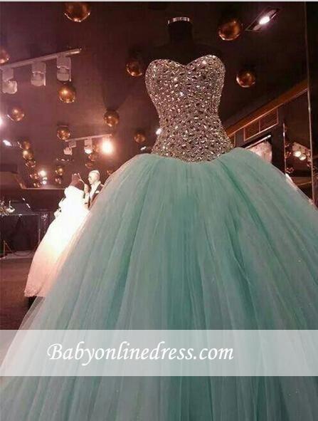 Crystals Luxury Green Ball Sweetheart-Neck Mint Gown Quinceanera Dresses