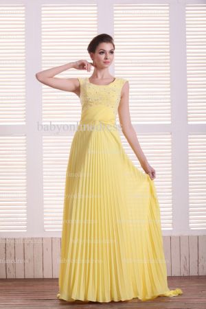 Hot Sale Beautiful Evening Dresses Yellow Online 2021 Halter Straps Beaded Long Chiffon Gowns For Sale BO0733