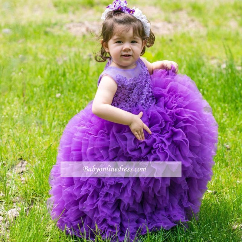 2021 Lovely Purple Lace Ball-Gown Sleeveless Floor-Length Flower Girl Dress