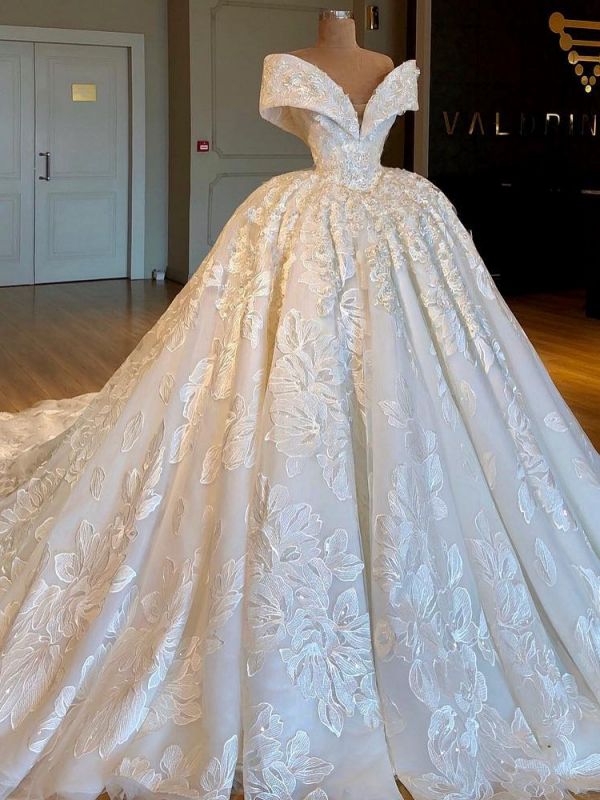 Exquisite Floral Ball Gown Wedding Dresses | Off The Shoulder Long Bridal Gowns