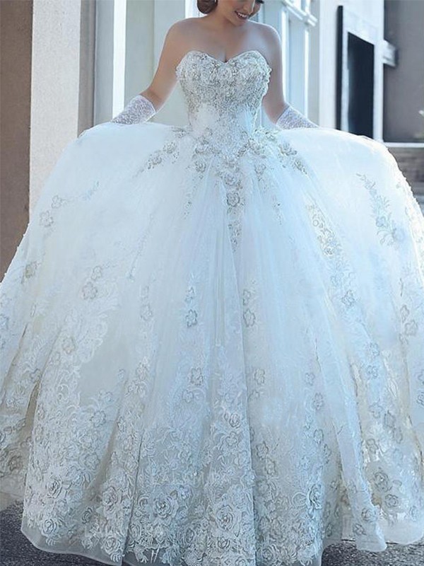 Elegant Lace Ball Gown Wedding Dresses | Sweetheart Long Bridal Gowns