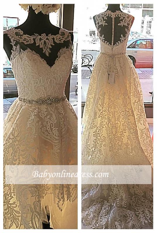 Designer Lace Sleeveless Glamorous Zipper Button Tulle Wedding Dress