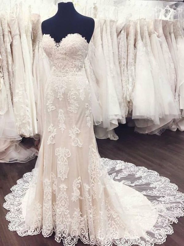 White Sweetheart Gorgeous Lace A-Line Weeding Dresses