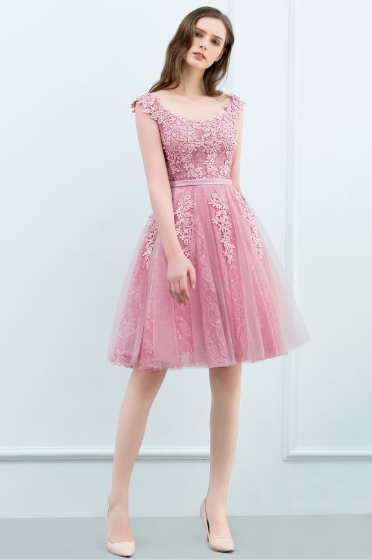 Pink A-Line Homecoming Dresses | Lace Tulle Mini Prom Dresses