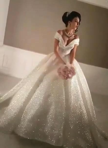Glittering Ball Gown Wedding Dresses | Off-the-Shoulder Bridal Gowns