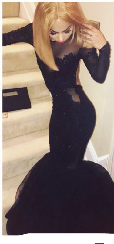 Sexy Black Long Sleeves Mermaid Prom Dresses