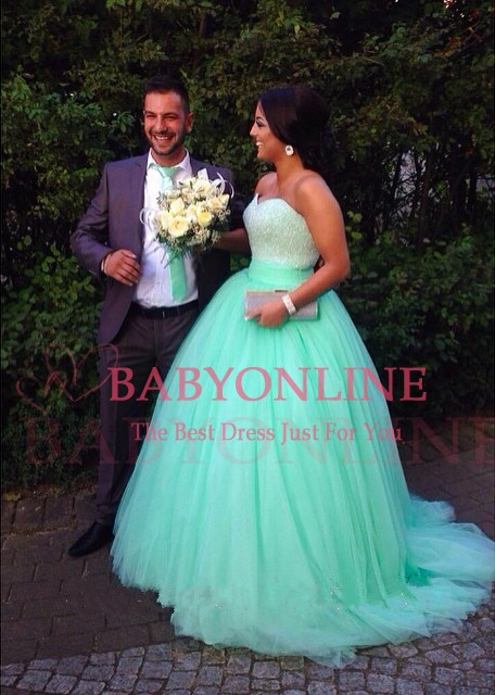 Mint Green Ball Gown Quinceanera Dresses Sweetheart Gorgeous Beadings Tulle Pageant Dress