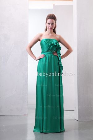 Discounted Simple Dresses For Proms Green Strapless Long Satin Evening Dresses Outlet BO0530
