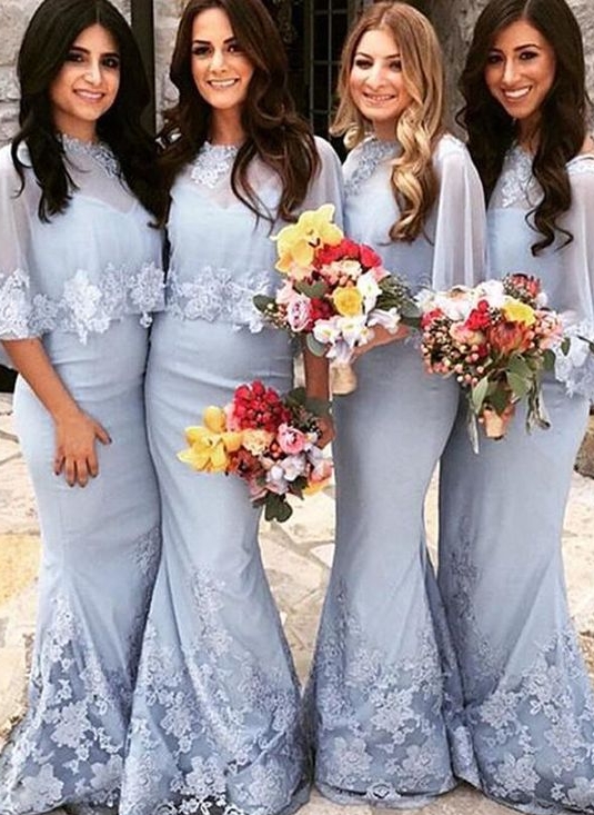 Elegant Butterfly Sleeves Bridesmaid Dresses | Lace Appliques Mermaid Wedding Party Dresses