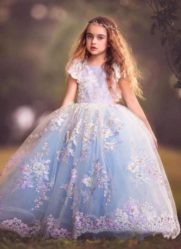 Fairy Ball Gown Flower Girl Dress | Short Sleeves Puffy Girl Formal Dress