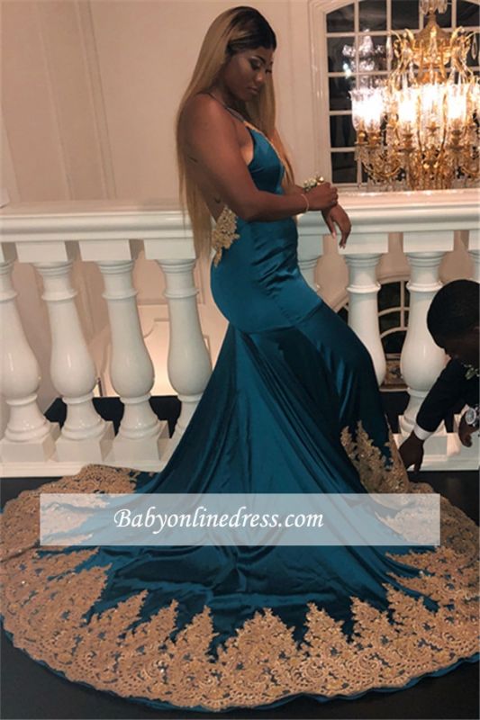 Charming Sleeveless Open-Back Prom Dresses | Mermaid Royal-Blue Appliques Evening Gowns