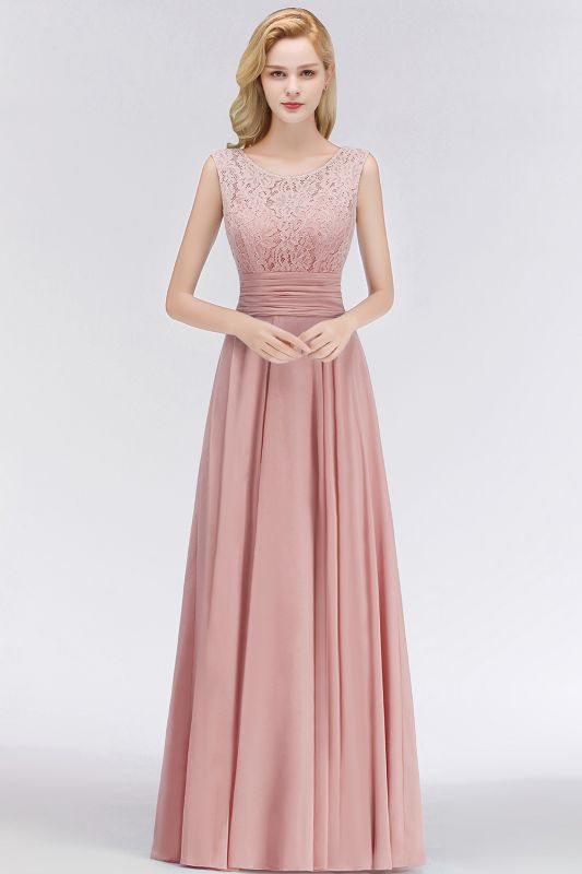 Chiffon Lace Sleeveless Scoop Gorgeous Long Floor-Length Bridesmaid Dress