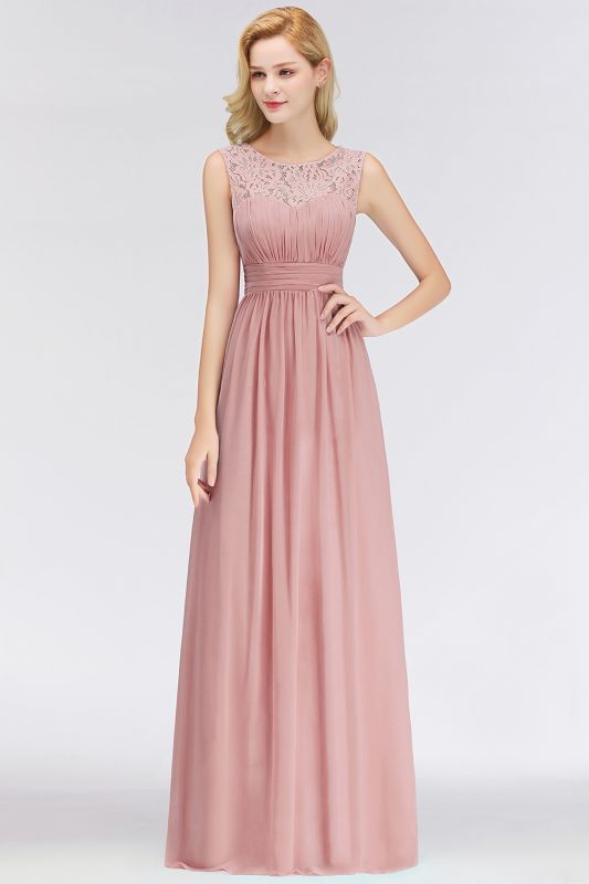 Sleeveless Chiffon Elegant Long Lace Scoop Bridesmaid Dress