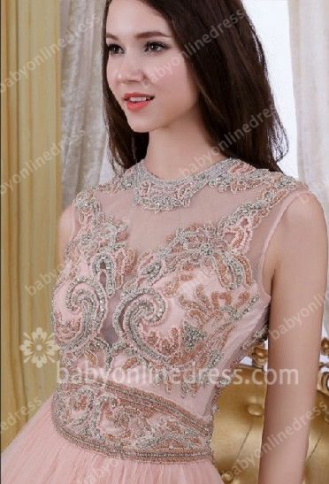 2021 Pink Evening Dresses Jewel Sequined Appliques Cap Sleeve Zipper Chiffon Evening Gowns