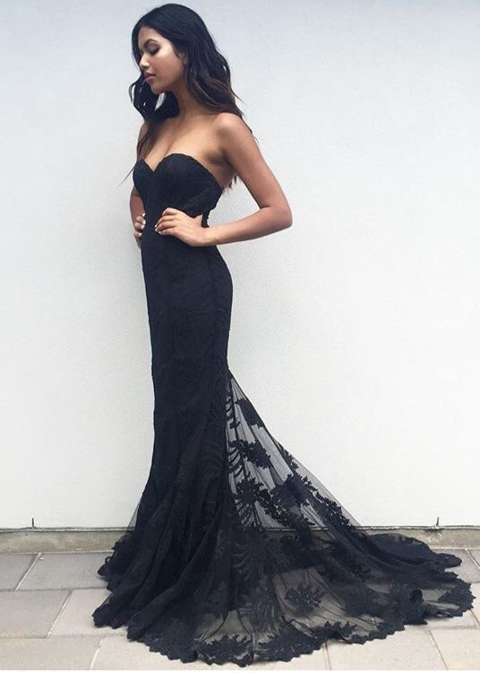 Black Sweetheart Mermaid Prom Dress 2021 Lace Appliques