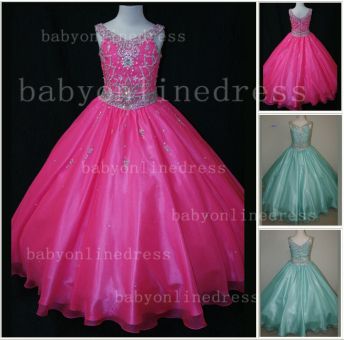 Very Cheap Formal Gowns For Girls 2021 New Design Beaded Rhinestone Organza Pageant Dresses Online LR810