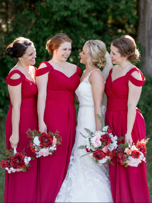 Elegant A-Line Chiffon Bridesmaid Dresses | Cold Shoulder Ruched Wedding Party Dresses