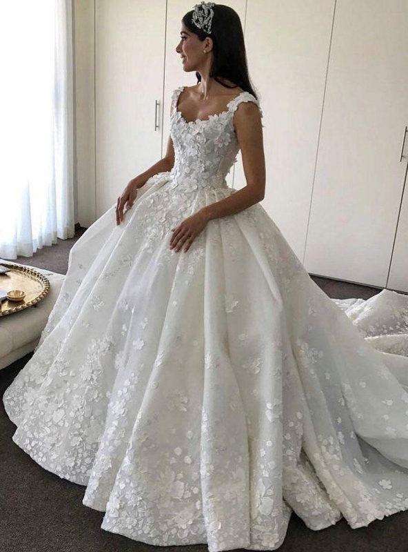 Gorgeous Ball Gown Wedding Dresses | Straps Floral Princess Bridal Gowns