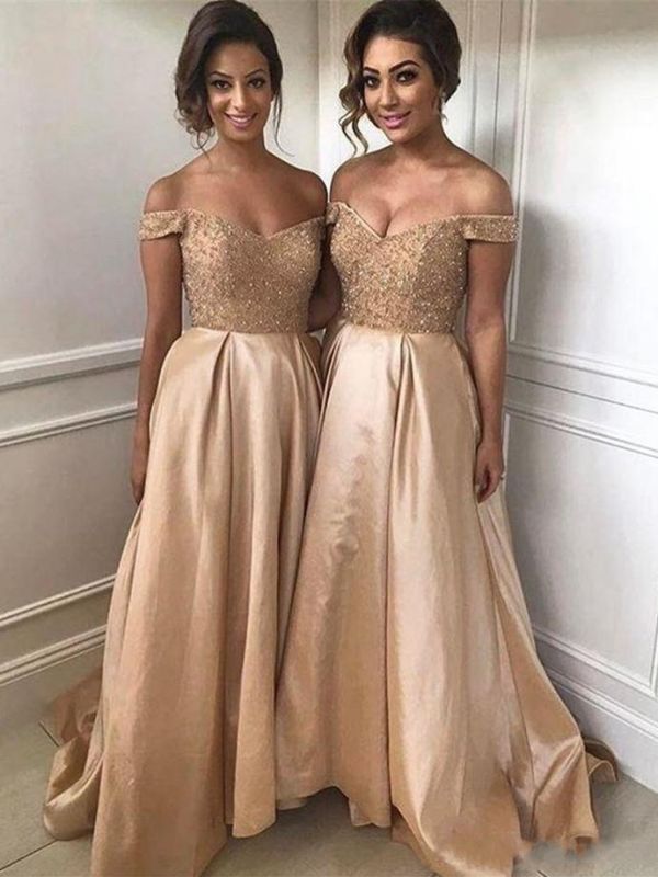 Geogrous A-Line Bridesmaid Dresses | Off-The-Shoulder Beading Maid Of The Honor Dresses