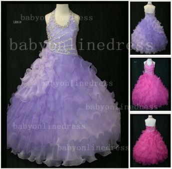 Affordable Charming Pageant Dresses For Girls Wholesale 2021 Beaded Organza Layered Gowns For Sale LR816