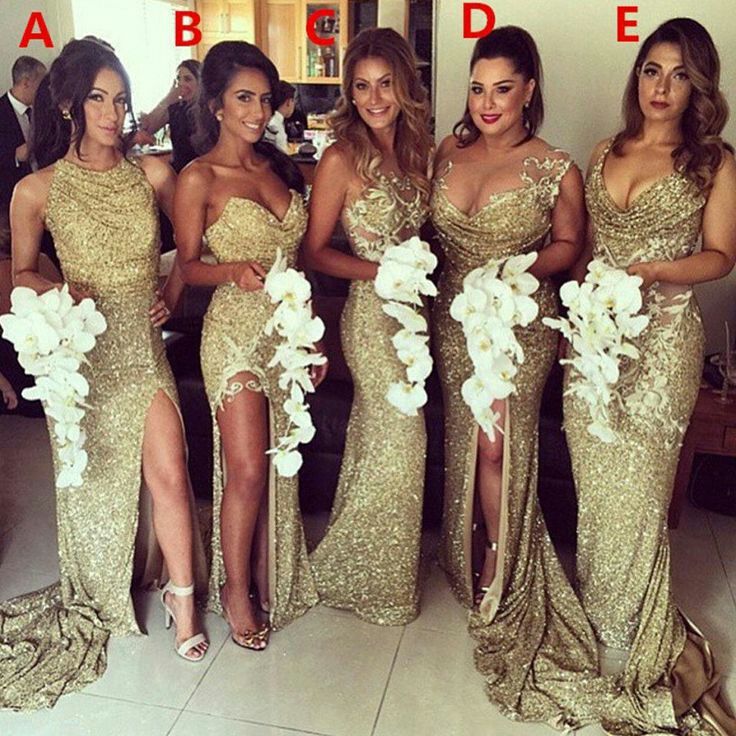 2021 Sexy Sequins Mermaid Bridesmaid Dresses Side Slit Appliques Formal Wedding Party Gowns