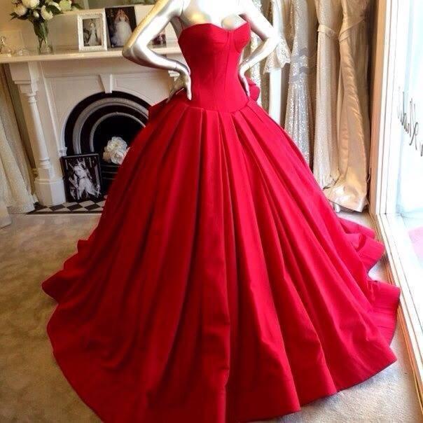 Red Wedding Dresses Ball Gown Sweetheart Strapless Sleevesless Floor Length Sexy Bridal Wears
