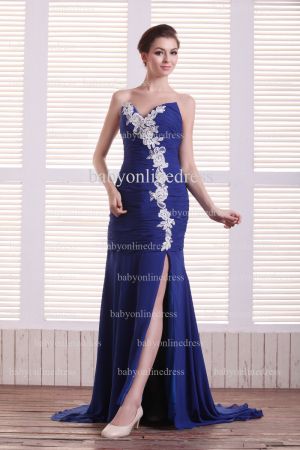 Wholesale 2021 Womens Evening Gowns Loyal Blue Sweetheart Appliques Mermaid Chiffon Dresses For Sale BO0741