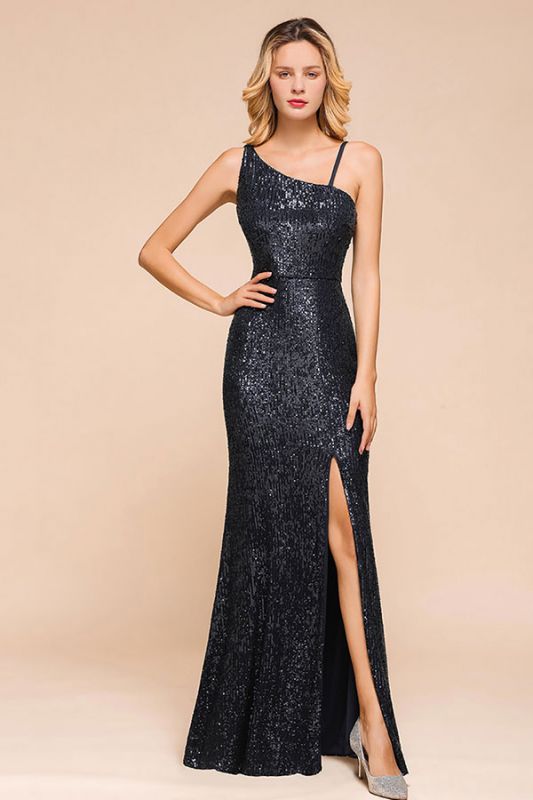 Sexy One-shoulder Sequined Front-slit Floor-length Sheath Prom Dresses