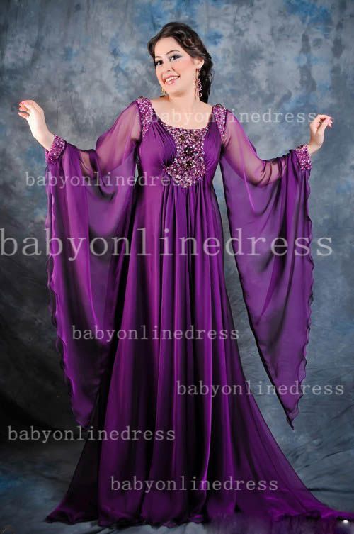 2021 New Arrival Purple Evening Dresses Arabic Dubai Abaya Kaftan Long Chiffon Evening Gowns BO2416