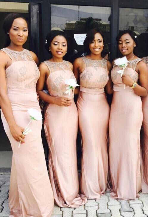 2021 Mermaid Bridesmaid Dresses Pink Lace Top Sleeveless Elegant Wedding Party Dresses
