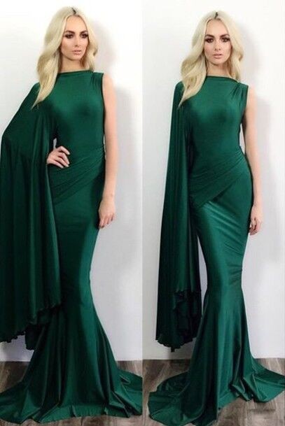 2021 Green Mermaid Evening Gowns One Shoulder Stylish Formal Evening Dresses