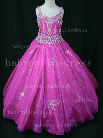 Affordable Formal Gowns For Flower Girls Online Straps Beaded Crystal Girls Pageant Dresses For Sale LR855