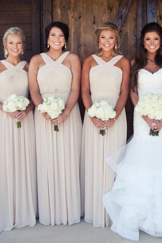Chiffon Halter Neck Bridesmaid Dresses | Summer Long Wedding Party Dresses