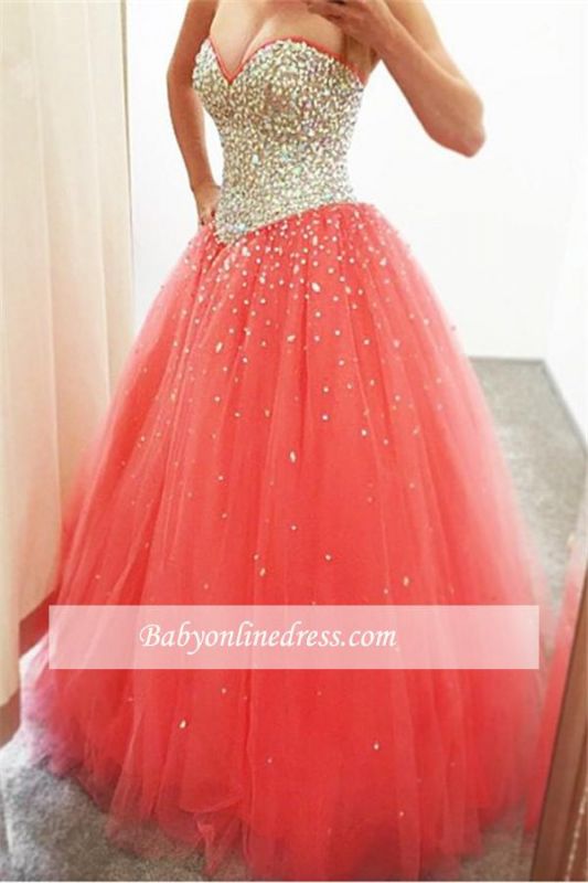 Tulle 2021 Crystals Sweetheart Quinceanera Puffy Sparkly Cheap Dresses