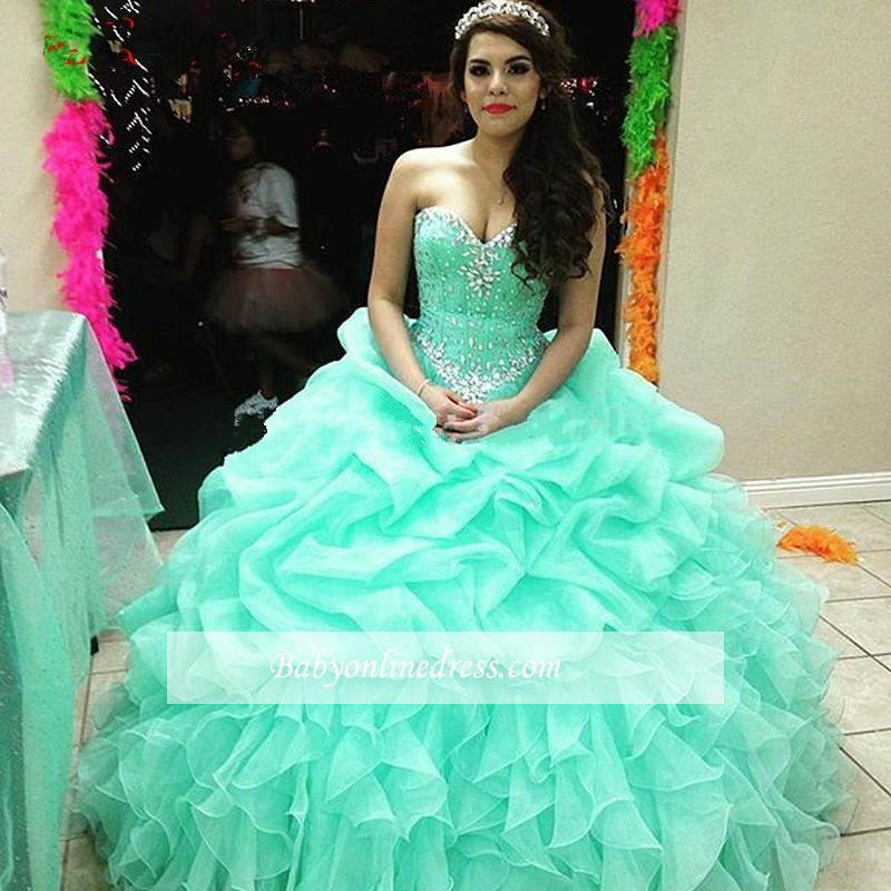 New Arrival Elegant Sweetheart Ball Crystal Lace-Up Ruffles Quinceanera Dress