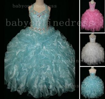 Cheap Pageant Dresses For Girls Newborn Beauty Beaded Rhinestone Flower Girls Party Dresses On Sale LR864