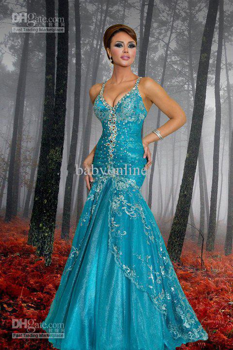 2021 NEW Sexy Spaghetti Strap Beadings Crystals Blue Evening Dresses Prom Dresses EWL95