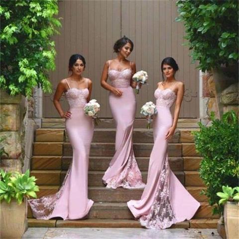 Sexy Spaghetti-Strap Sleeveless Bridesmaid Dresses | Mermaid Pink 2021 Maid Of Honor Dresses