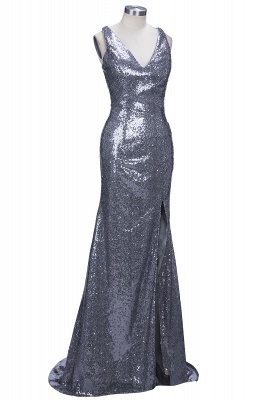Glamorous V-Neck Sequins Sleeveless Mermaid 2021 Prom Dress_1