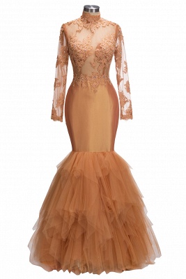 Sexy Sheer Mermaid Prom Dresses | High Neck Appliques Evening Gowns_1