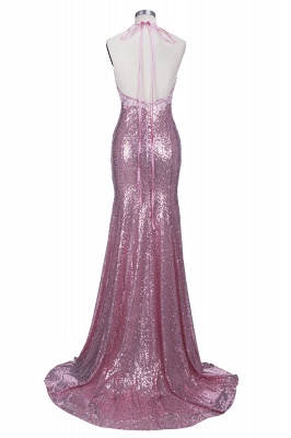 Mermaid Long Rose Pink Prom Party Dresses Sequins Spaghetti Strap Evening Gowns_6