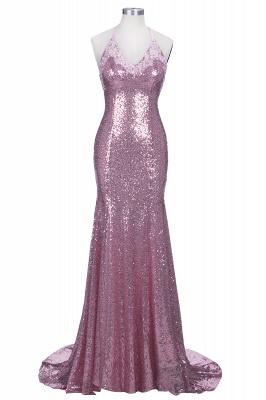 Mermaid Long Rose Pink Prom Party Dresses Sequins Spaghetti Strap Evening Gowns_1