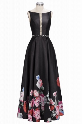 Crystal Black Printing Floor-Length A-line Sleeveless Evening Dress_1