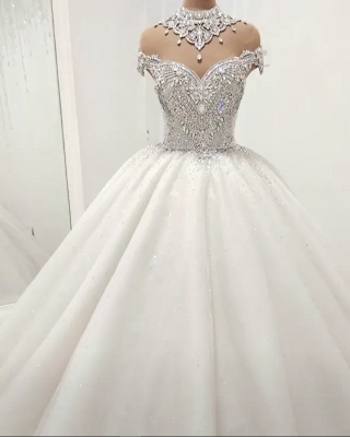 Luxury Crystals Ball Gown Wedding Dresses | Shiny High Neck Bridal Gowns BC1116_1