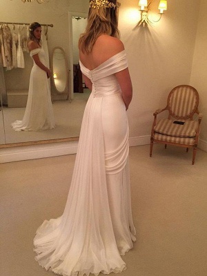 2021 Off-the-Shoulder Lace Bridal Gowns Long Chiffon Split  Wedding Dress with Zipper_3