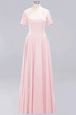 Pink Chiffon A-Line Bridesmaid Dresses | Sweetheart Cap Sleeves Lace Long Prom Dresses_2