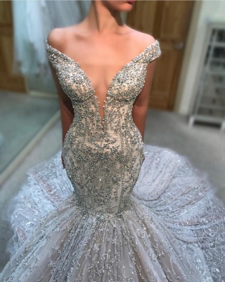 Luxury Beading Mermaid Wedding Dresses | Off The Shoulder Long Bridal Gowns_1