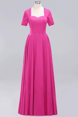 Pink Chiffon A-Line Bridesmaid Dresses | Sweetheart Cap Sleeves Lace Long Prom Dresses_5