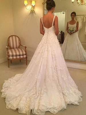 Elegant Lace A-Line Wedding Dresses | Straps Appliques Long Bridal Gowns_1