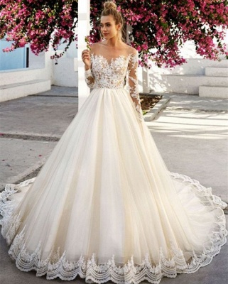 Elegant Long Sleeves  Appliques Wedding dresses | Floor Length  Ball Gown Bridal Gowns_2